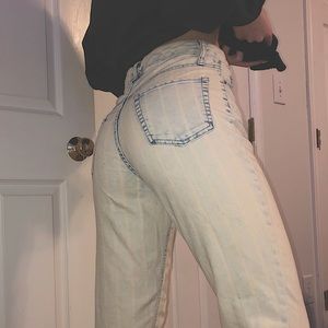 Light blue with faint white striped fitted jeans